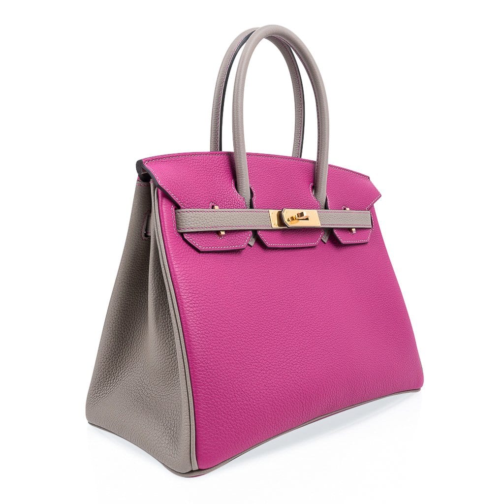 Special Order HSS Birkin 30 Bag Rose Pourpre & Gris Asphalte Togo Leather with Gold Hardware