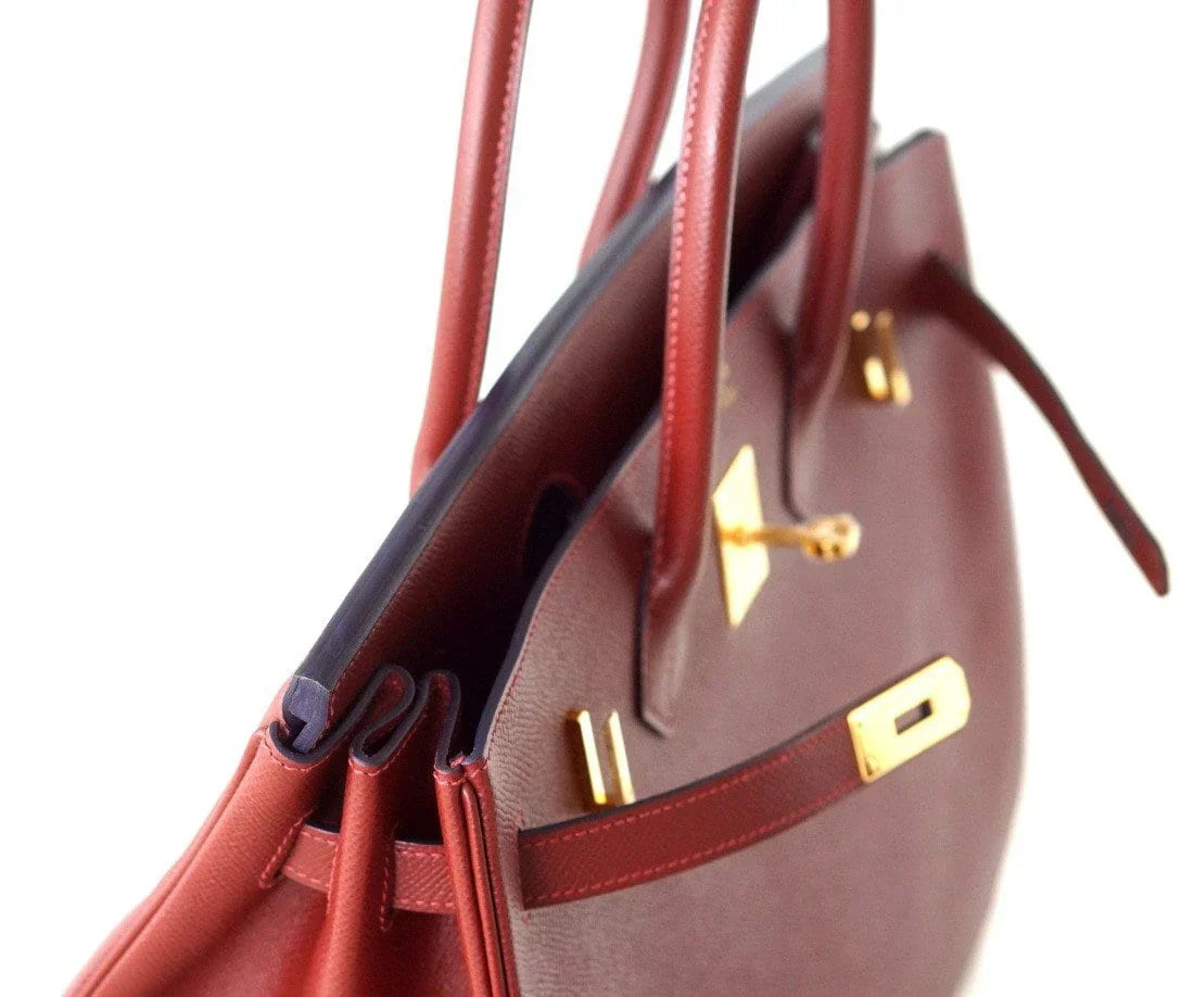 Birkin 35 Bag Red Rouge H Limited Edition Contour Navy Gold