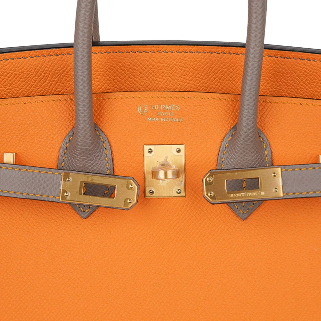 Birkin HSS 25 Bag Jaune Ambre / Gris Asphalte Gold Hardware