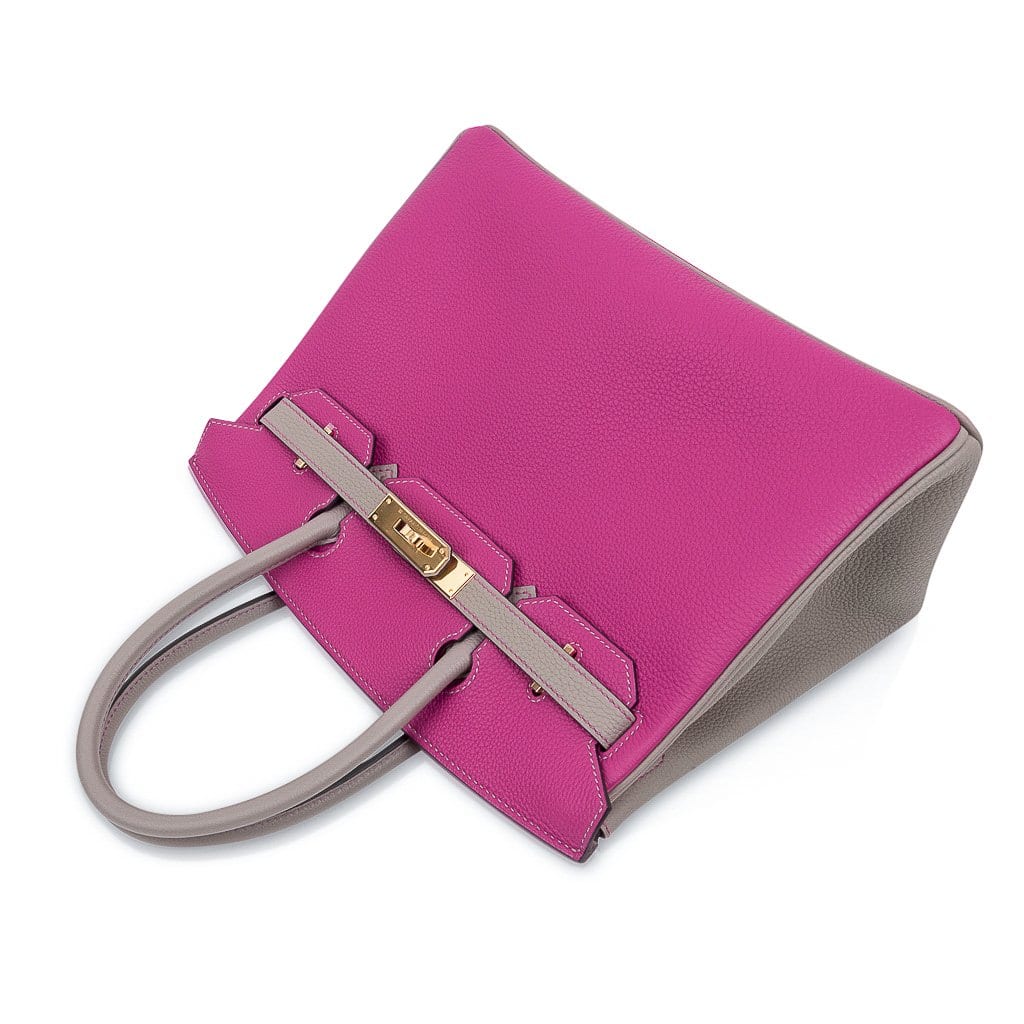 Special Order HSS Birkin 30 Bag Rose Pourpre & Gris Asphalte Togo Leather with Gold Hardware