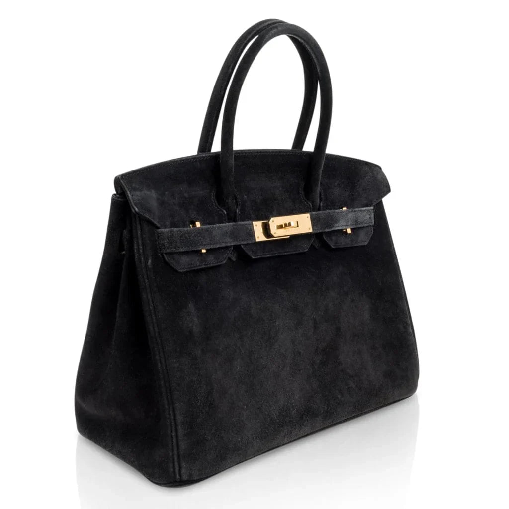 Birkin 30 Bag Doblis (Suede) Black Gold Hardware