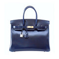 Birkin 35 Bag (Bleu) Blue Marine Coveted Rare Box Leather Palladium