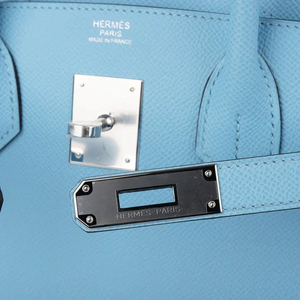 Birkin 30 Bag Blue Celeste Epsom Palladium Hardware New