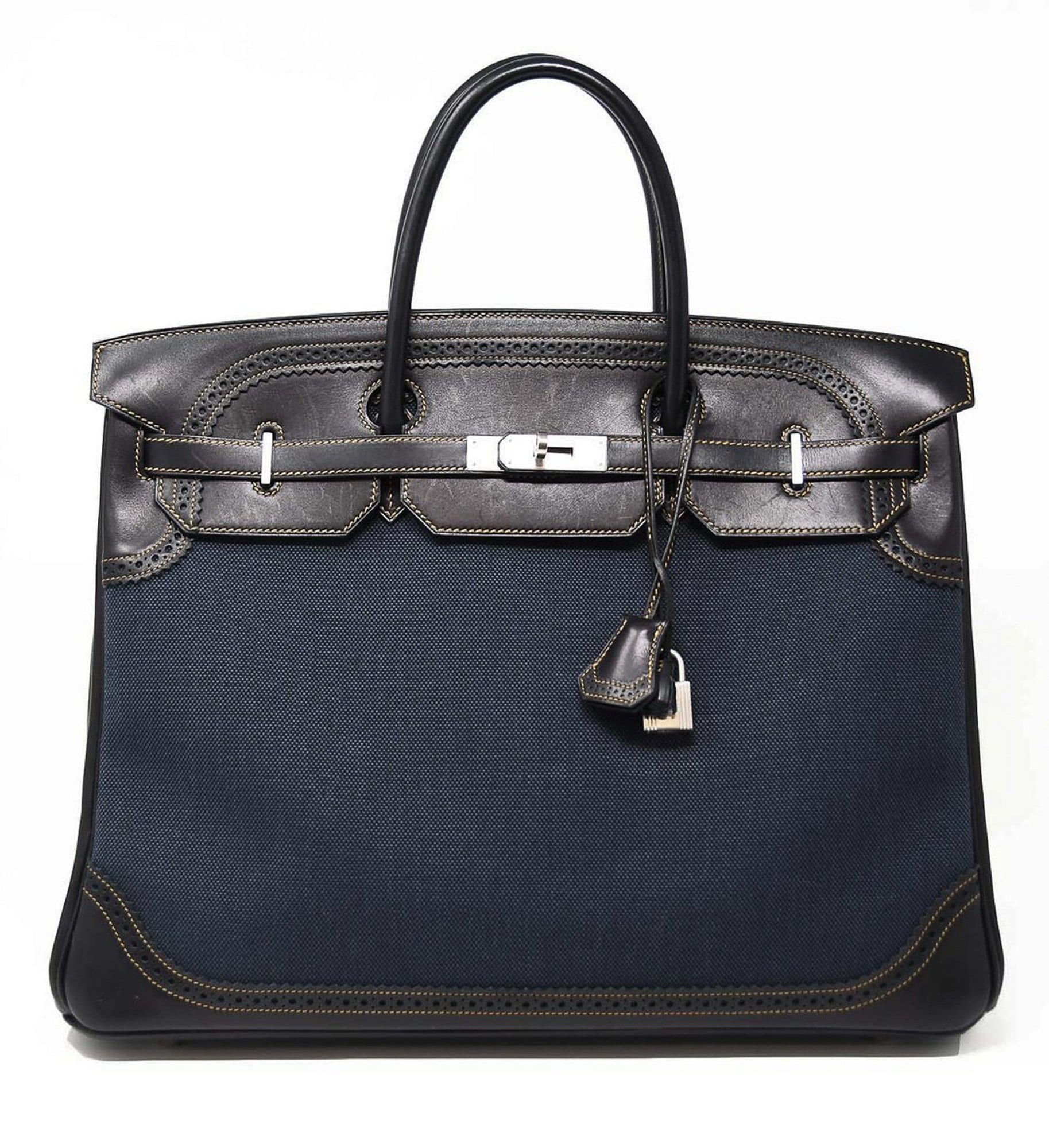 Birkin 40 Ghillies Denim Fonce Toile / Black Evercalf Bag Limited Edition
