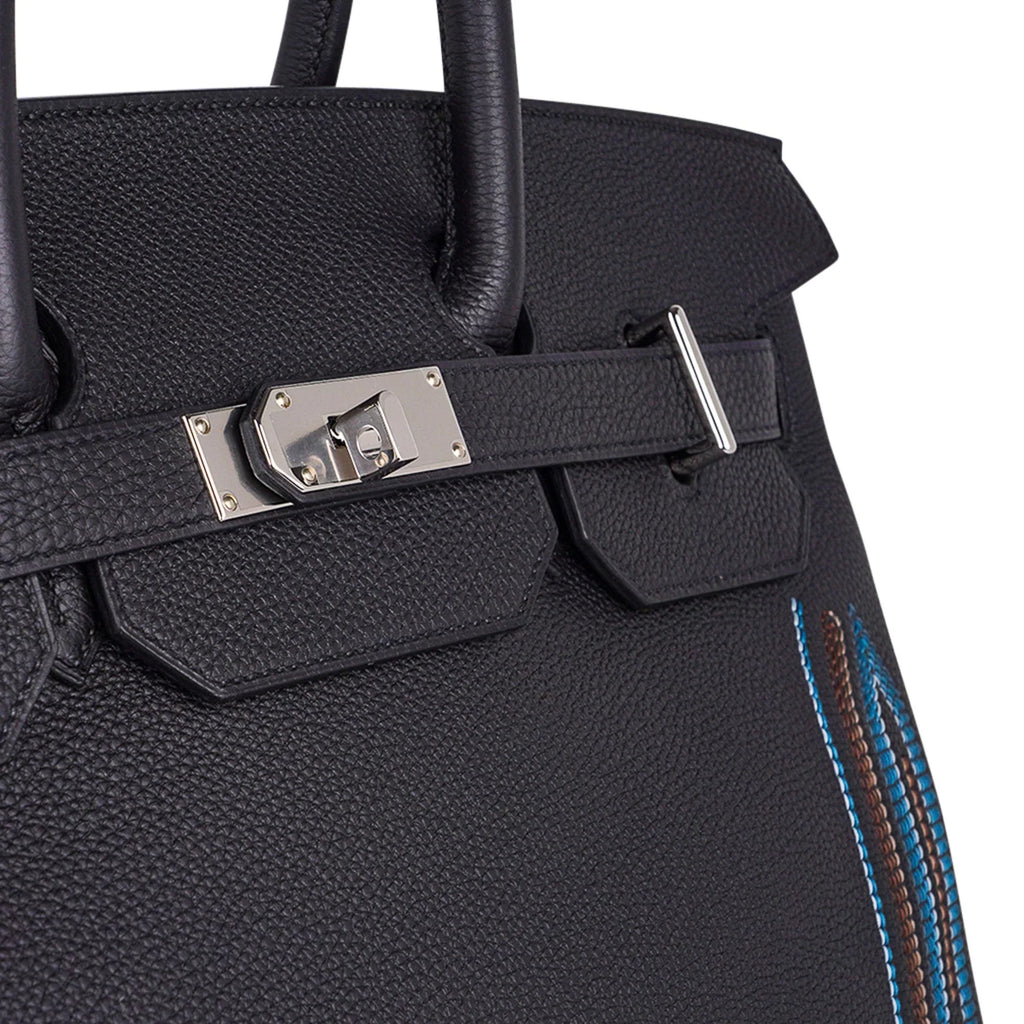 Limited Edition HAC Western Birkin 40 Bag Runway Embroidered Black Togo Leather with Palladium Hardware