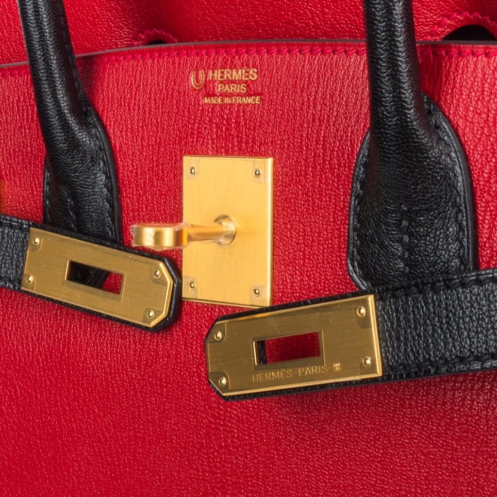 Birkin HSS 30 Bag Rouge Casaque and Black Chevre Brushed Gold Hardware