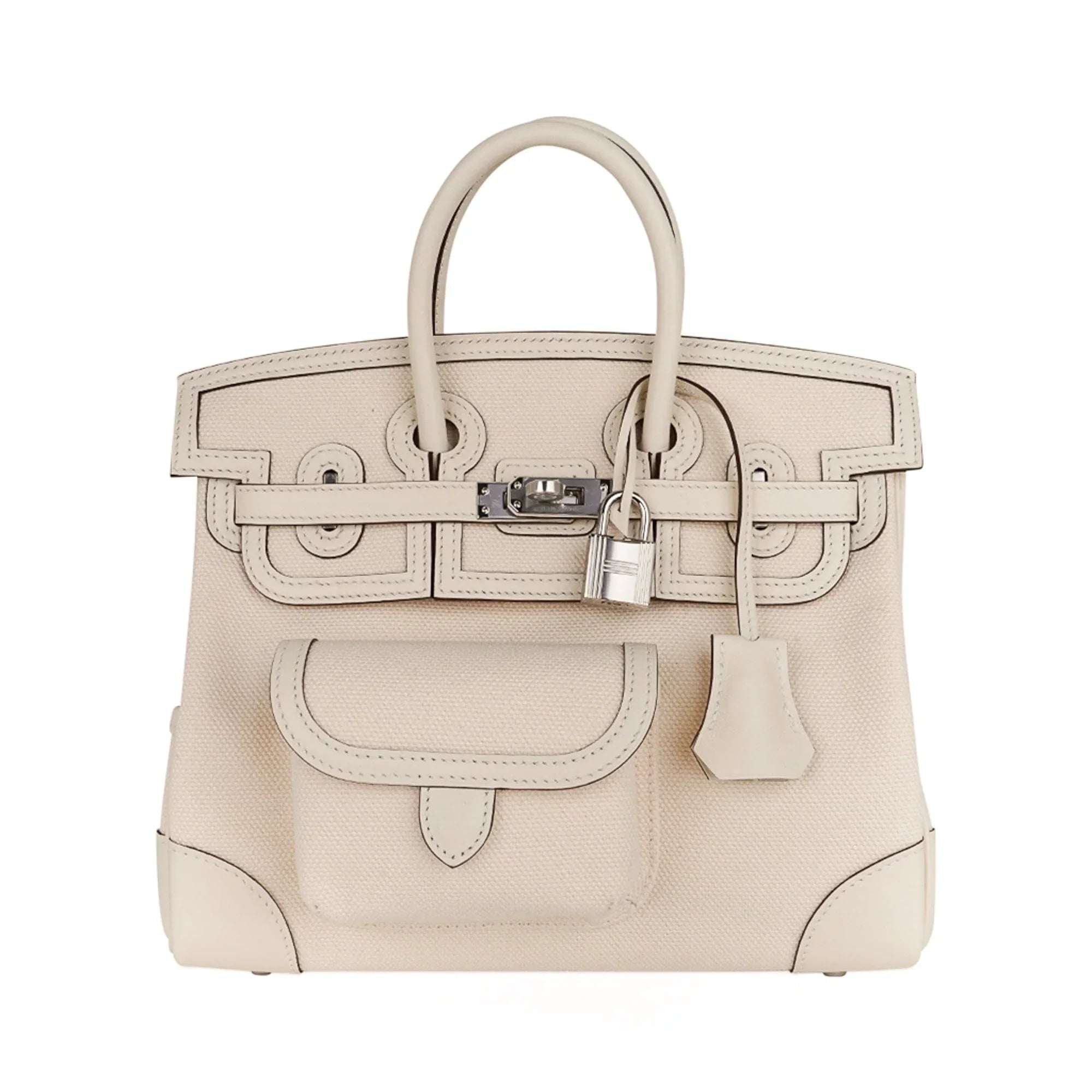 Birkin 25 Cargo Nata Toile Goeland Bag Swift Leather Trim Limited Edition