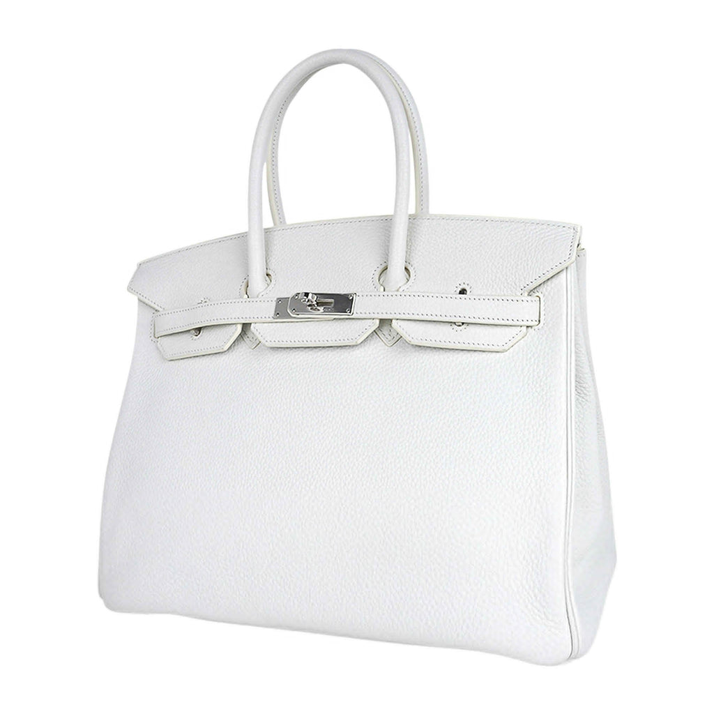Birkin 35 Bag White Clemence Leather with Palladium Hardware