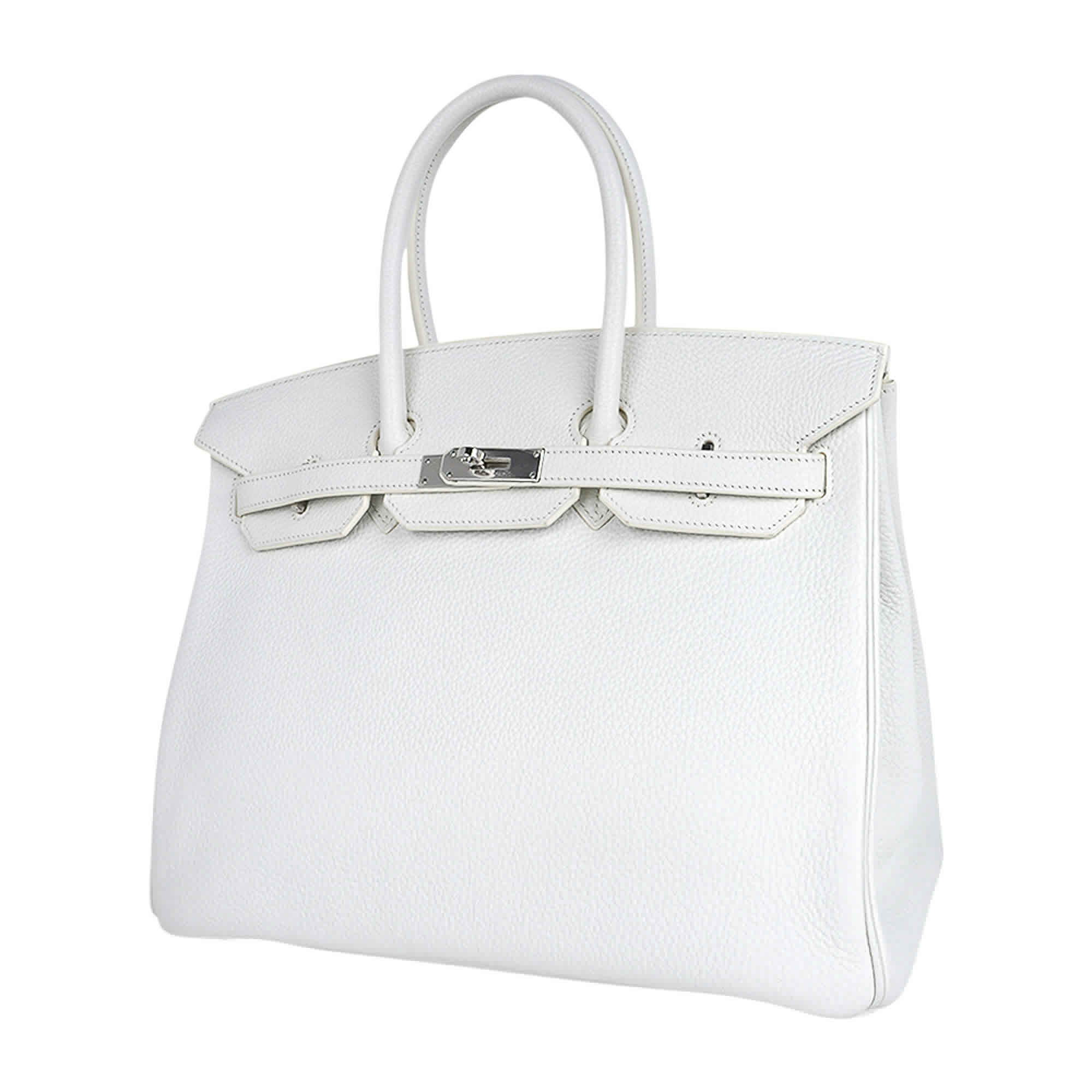 Birkin 35 Bag White Clemence Leather with Palladium Hardware