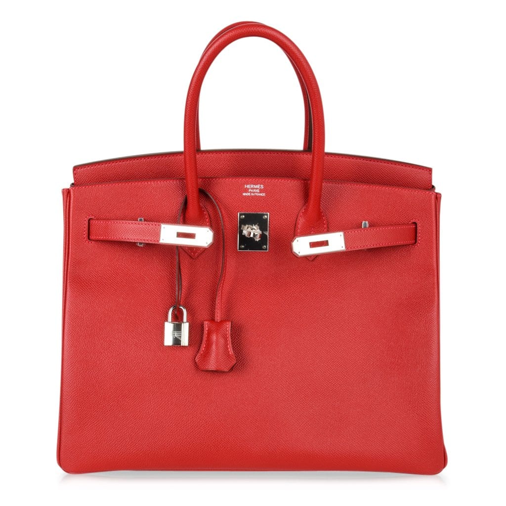 Birkin 35 Bag Rouge Casaque Lipstick Red Epsom Palladium new