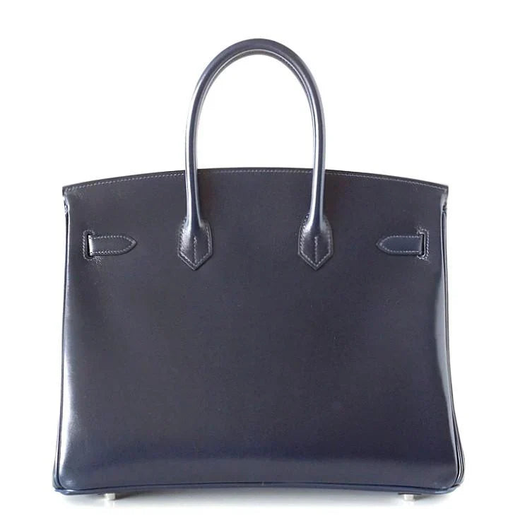 Birkin 35 Bag (Bleu) Blue Marine Coveted Rare Box Leather Palladium