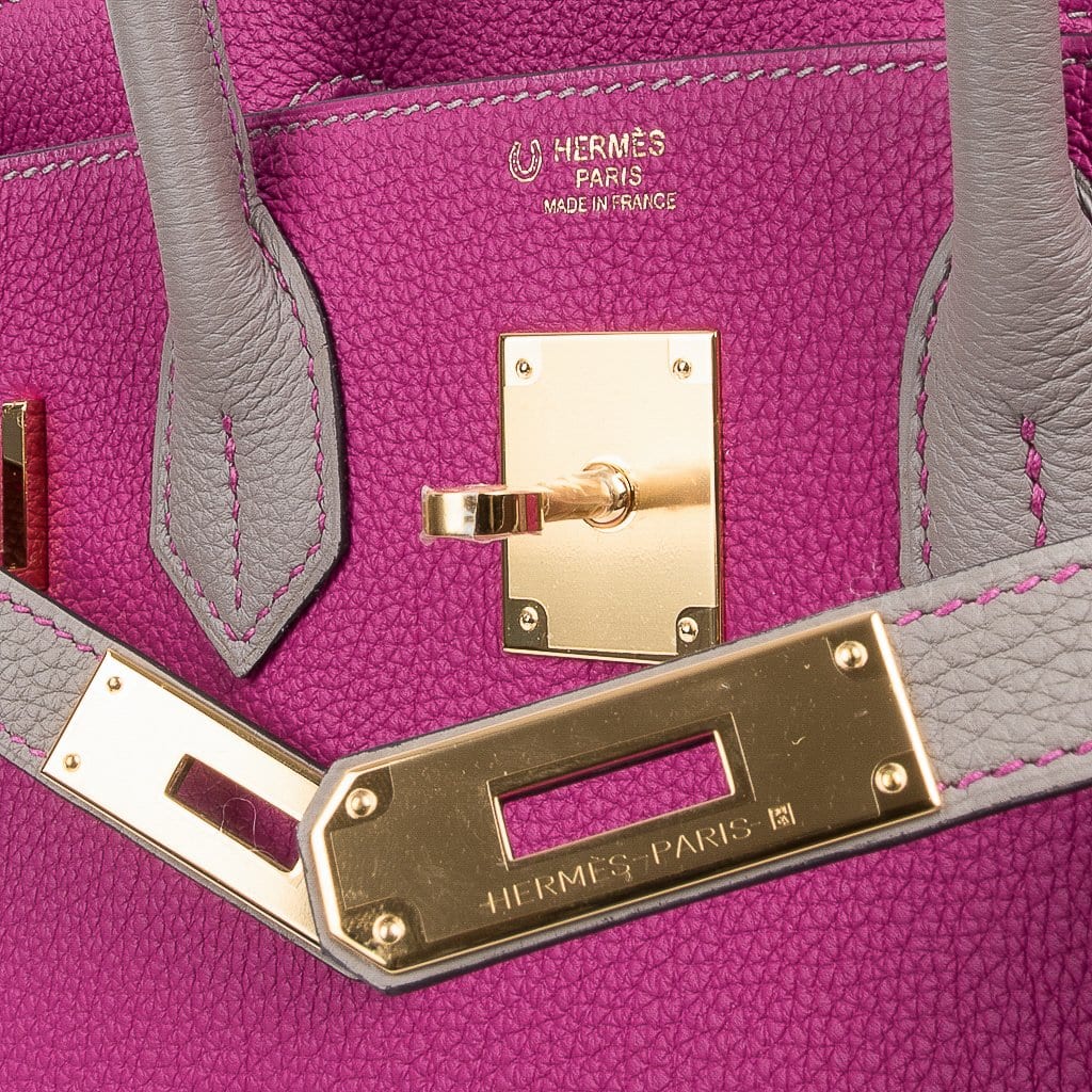 Special Order HSS Birkin 30 Bag Rose Pourpre & Gris Asphalte Togo Leather with Gold Hardware