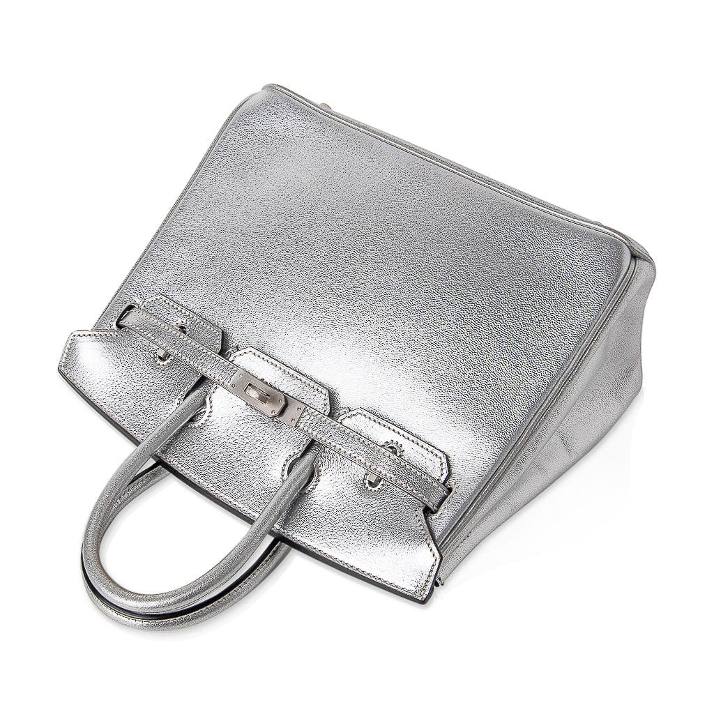 Birkin 25 Bag Metallic Silver Chevre with Brushed Palladium Hardware