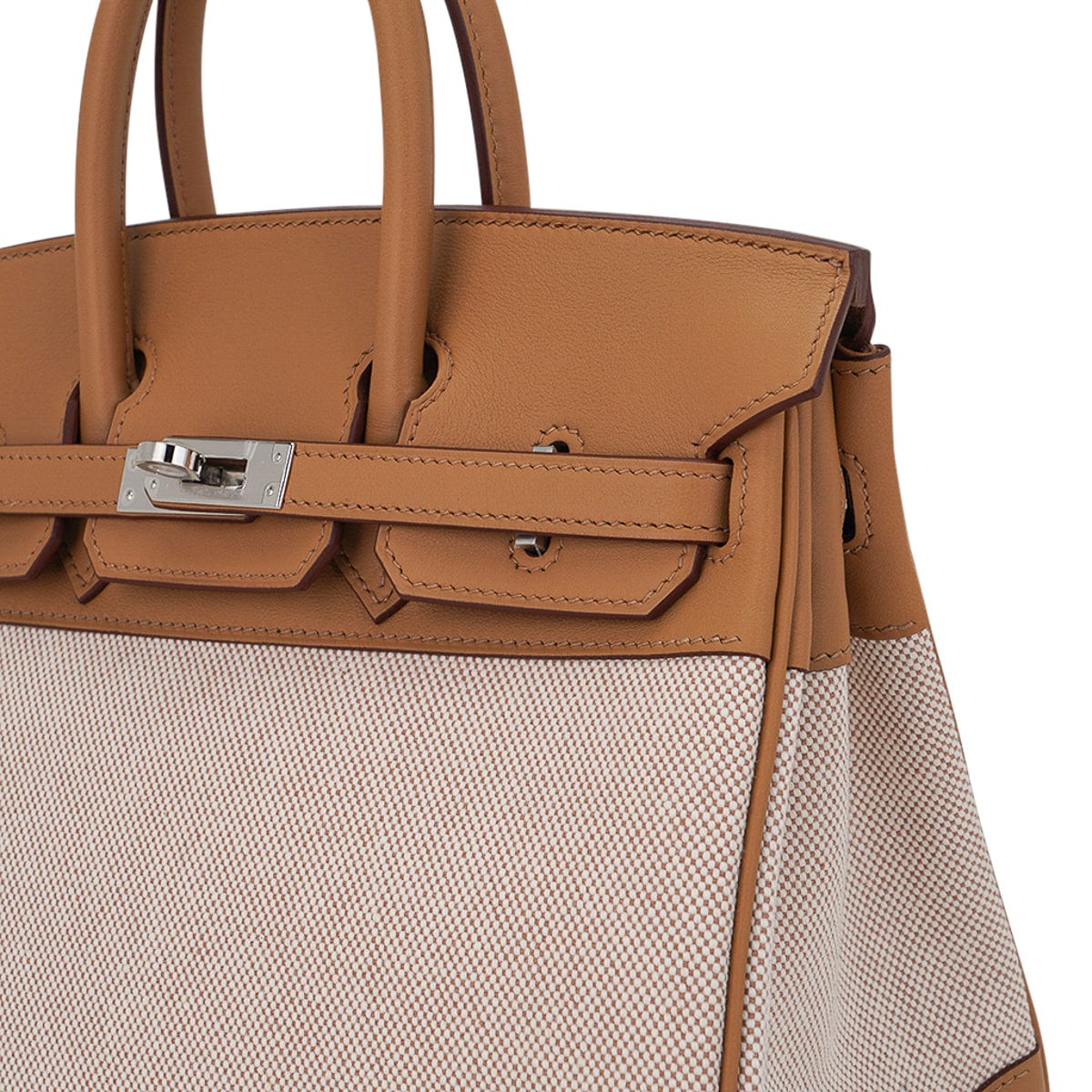 Limited Edition Birkin 25 Bag in Biscuit Swift Leather & Ecru Toile H with Palladium Hardware