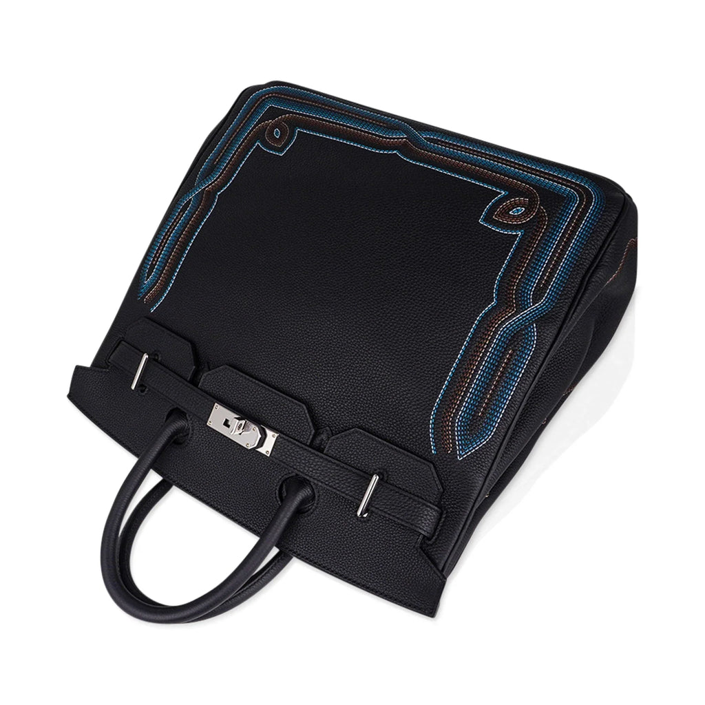 Limited Edition HAC Western Birkin 40 Bag Runway Embroidered Black Togo Leather with Palladium Hardware
