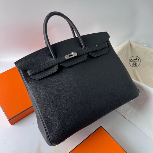 Birkin 40 Retourne in Noir Togo Leather (Palladium Hardware)