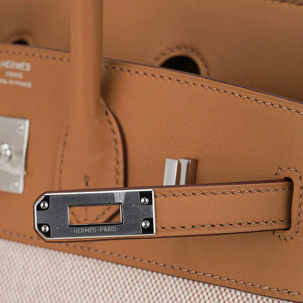 Limited Edition Birkin 25 Bag in Biscuit Swift Leather & Ecru Toile H with Palladium Hardware