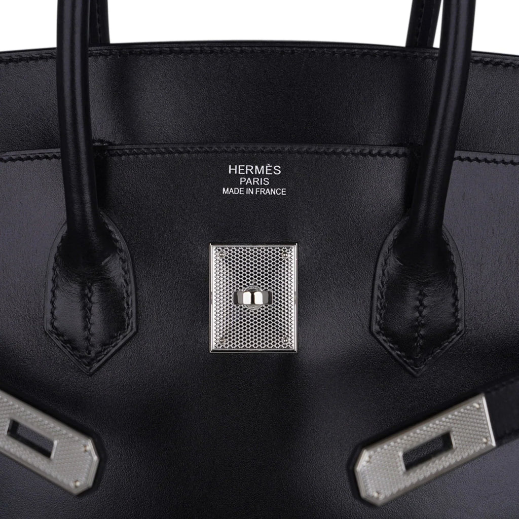 Birkin 35 Bag Black Box Palladium Guilloche Hardware