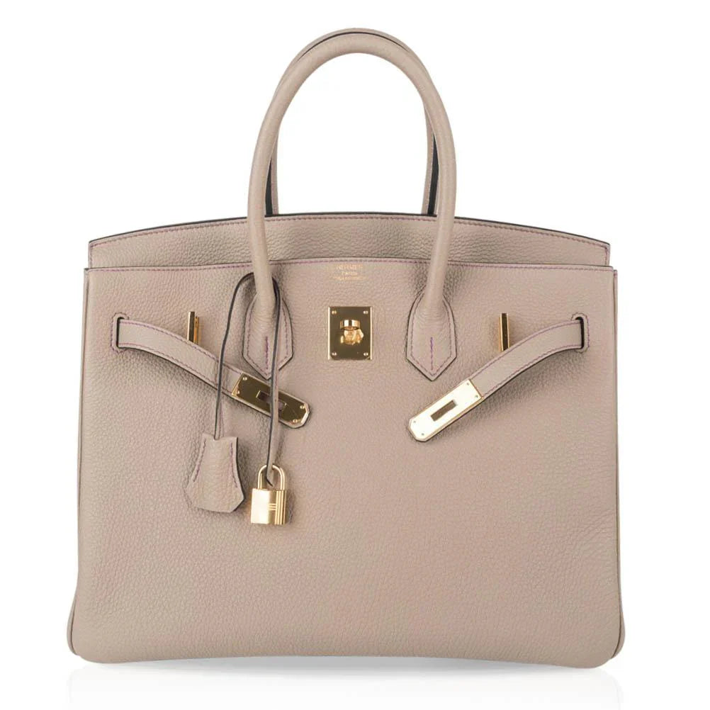 HSS Tri-Color Birkin 35 Gris Tourterelle Blue Paon & Purple Stitching Special Order Bag