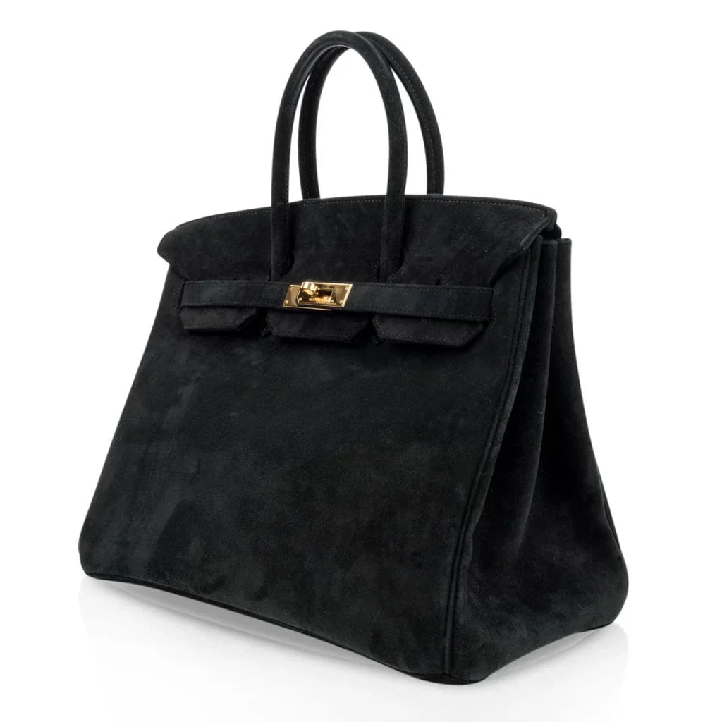 Birkin 35 Bag Black Doblis Suede Gold Hardware Limited Edition
