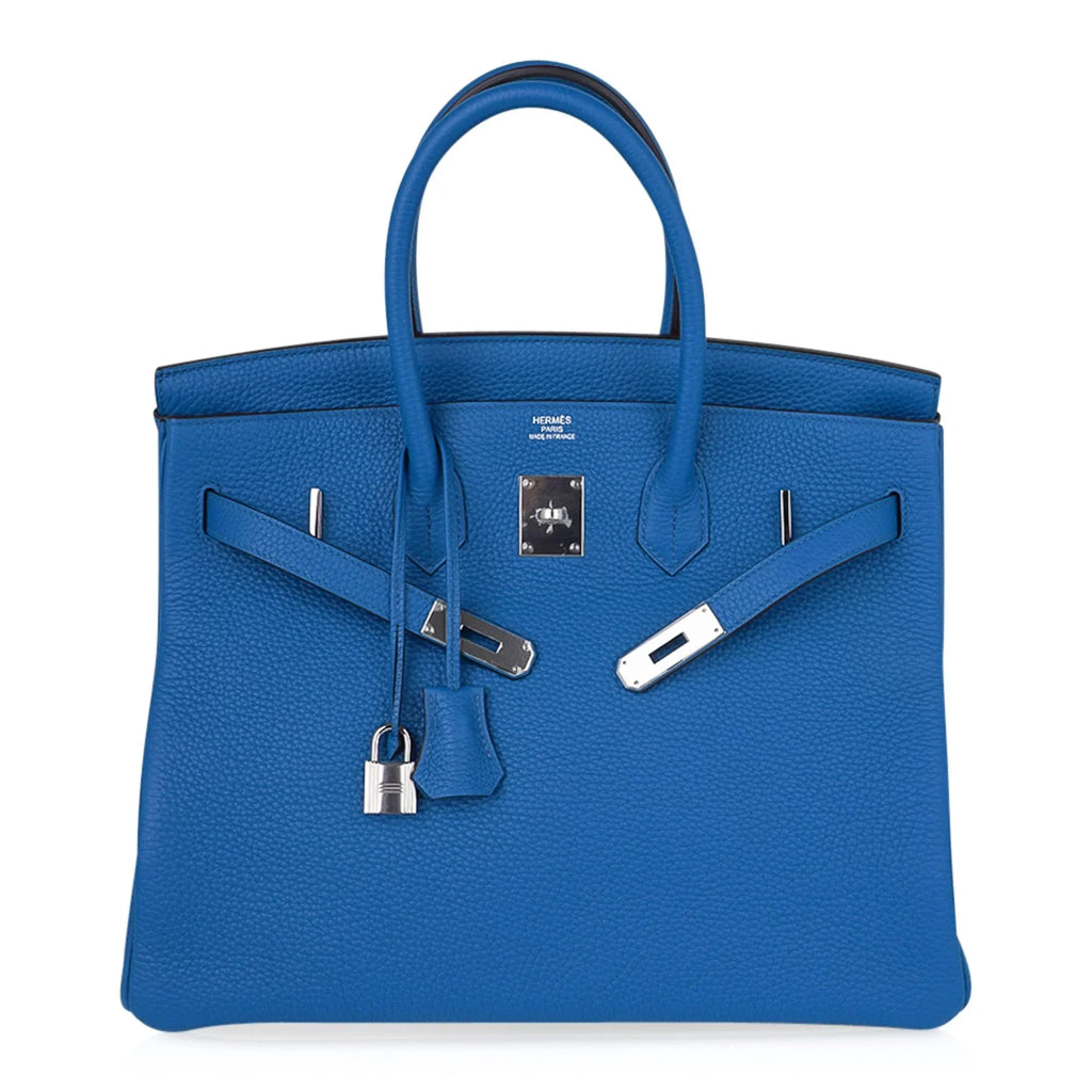 Birkin 35 Bag Rich Blue Izmir Clemence Palladium