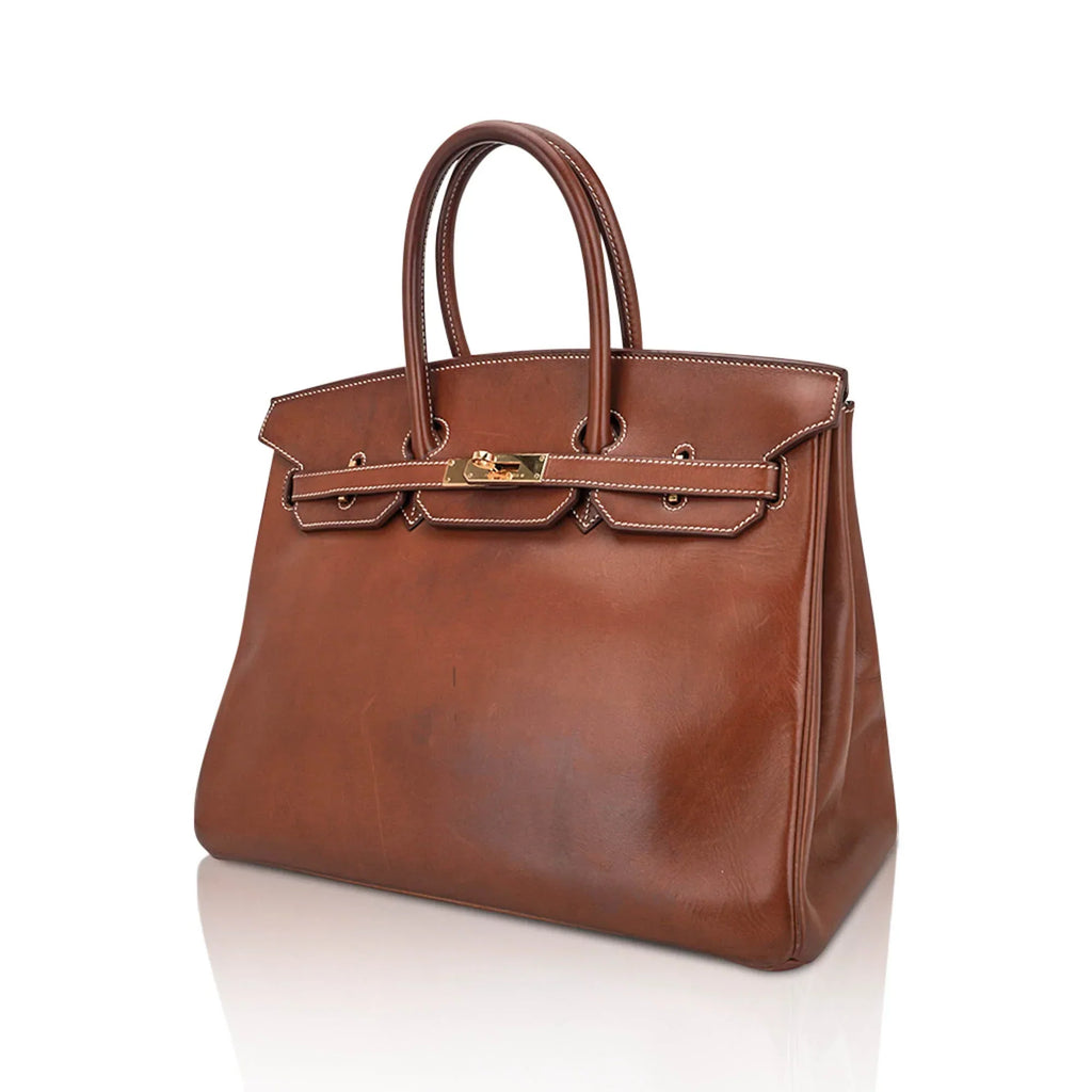 Vintage Limited Edition Birkin 35 Bag Fauve Barenia Leather with Gold Hardware