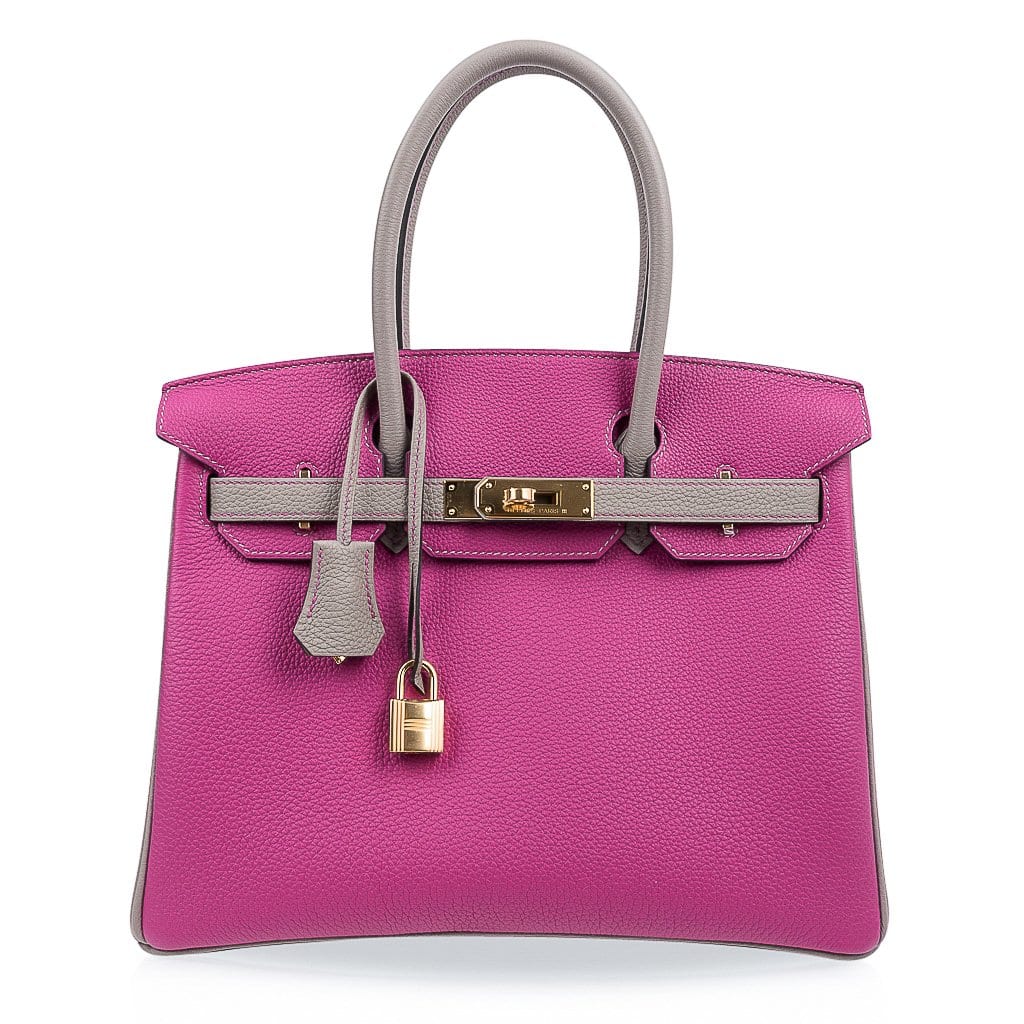 Special Order HSS Birkin 30 Bag Rose Pourpre & Gris Asphalte Togo Leather with Gold Hardware