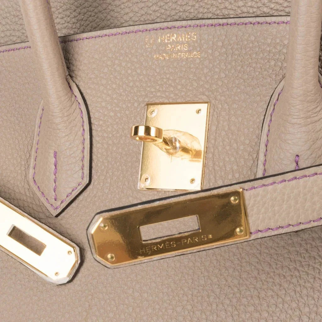 HSS Tri-Color Birkin 35 Gris Tourterelle Blue Paon & Purple Stitching Special Order Bag