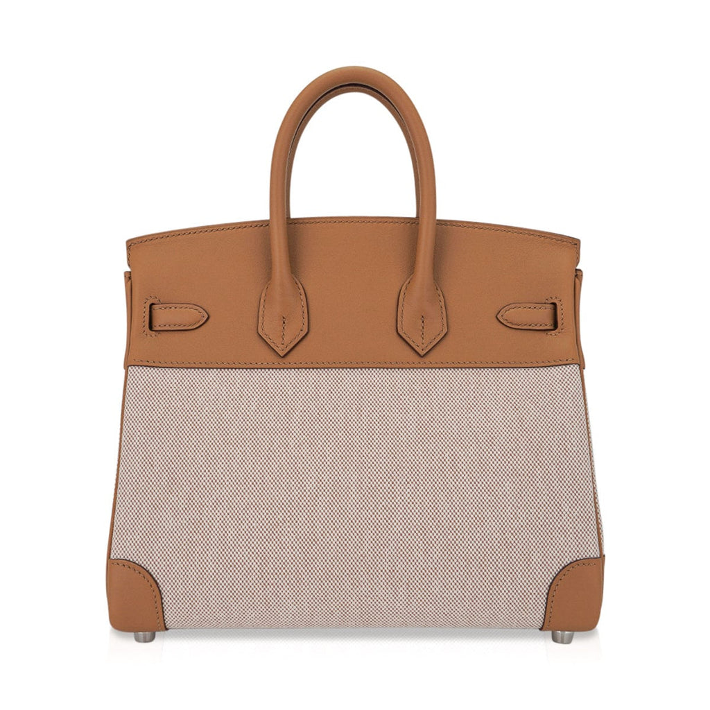 Limited Edition Birkin 25 Bag in Biscuit Swift Leather & Ecru Toile H with Palladium Hardware