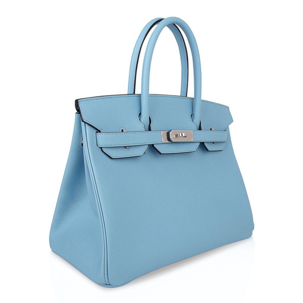 Birkin 30 Bag Blue Celeste Epsom Palladium Hardware New