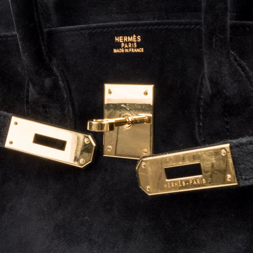 Birkin 30 Bag Doblis (Suede) Black Gold Hardware