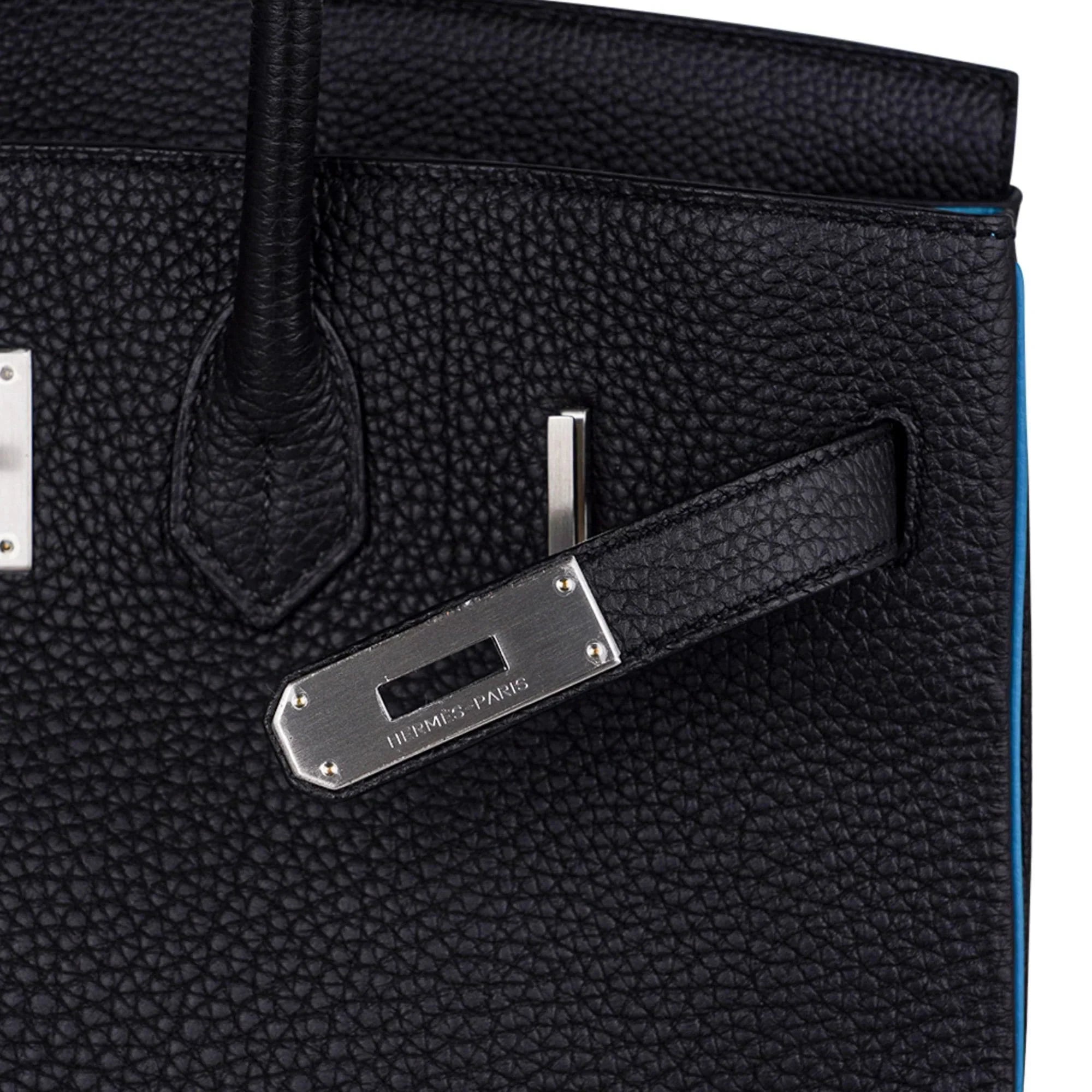 Special Order HSS Birkin 35 Bag Black Turquoise Togo Leather with Brushed Palladium Hardware