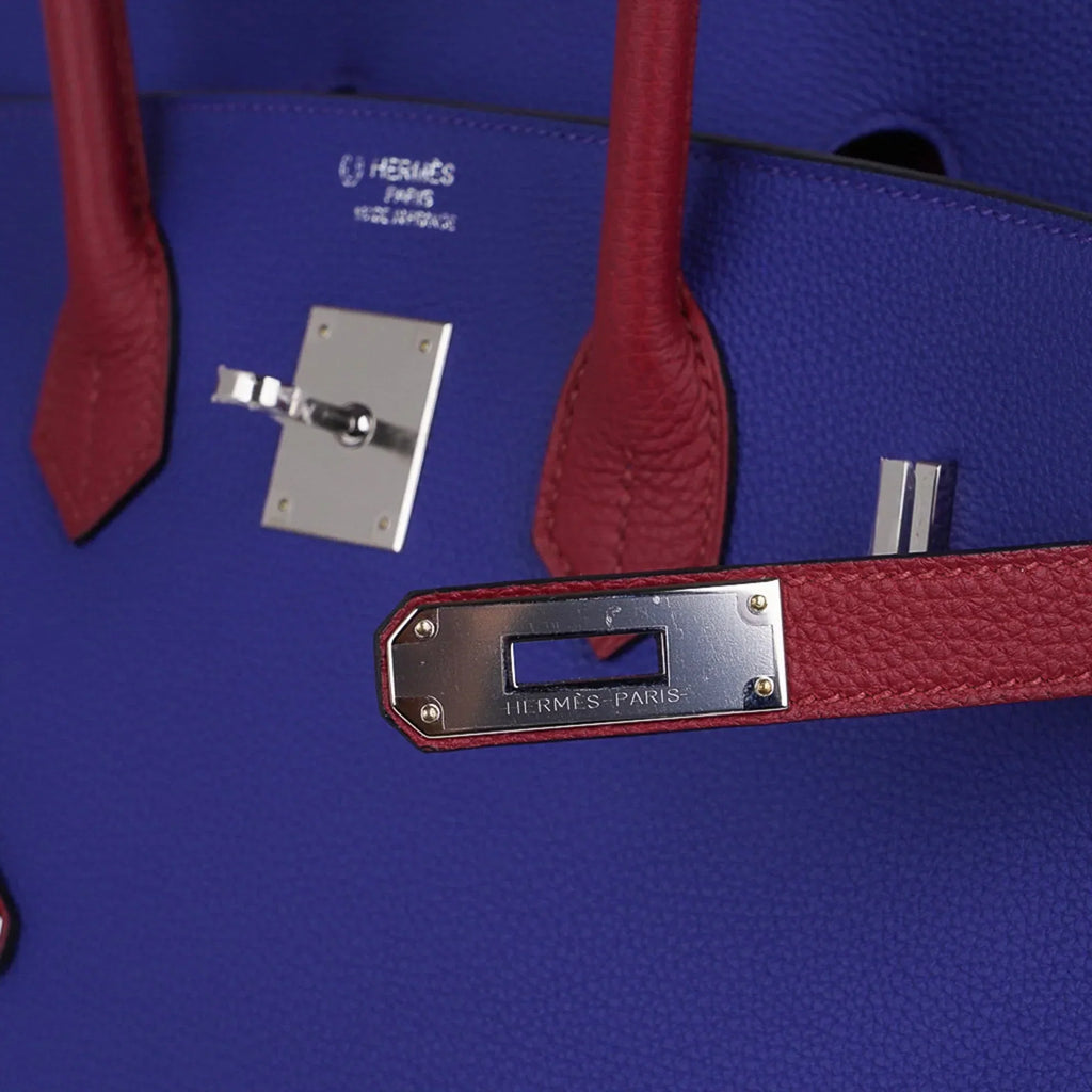 Special Order HSS Birkin 35 Bag Blue Electric & Rouge Granat Togo Leather with Palladium Hardware