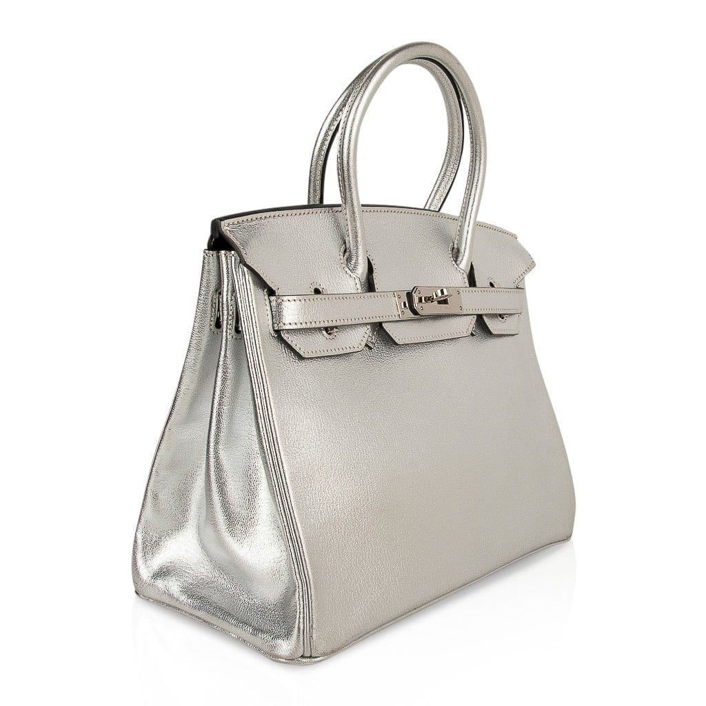 Limited Edition Birkin 30 Bag Silver Metallic Chevre Leather with Palladium Hardware