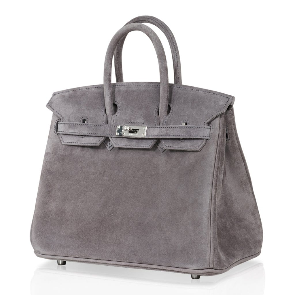Birkin 25 Bag Gris Fume Doblis Suede with Palladium Hardware