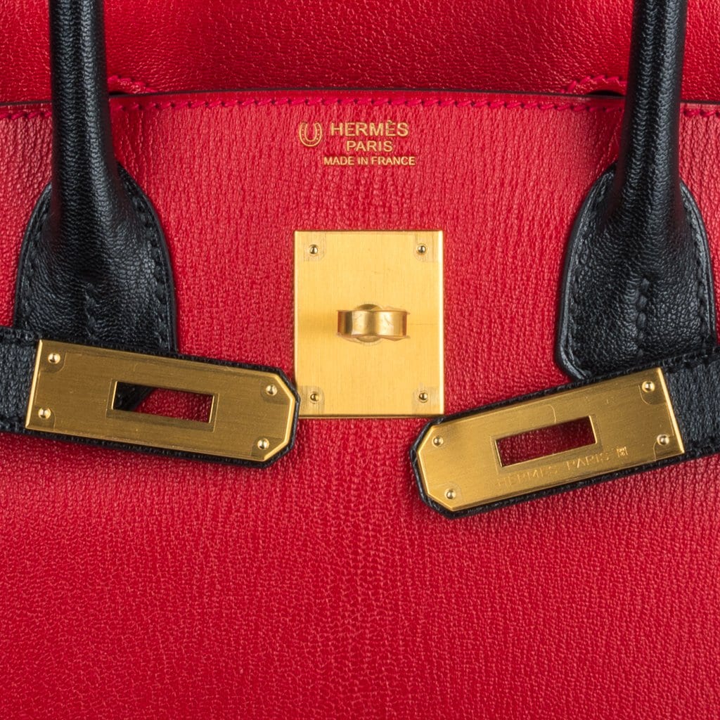 Birkin HSS 30 Bag Rouge Casaque and Black Chevre Brushed Gold Hardware
