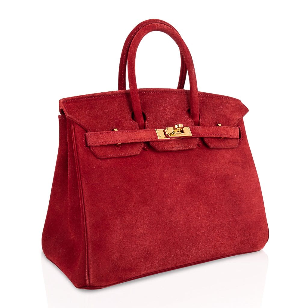 Birkin 25 Doblis Bag Rouge Vif Suede Gold Hardware