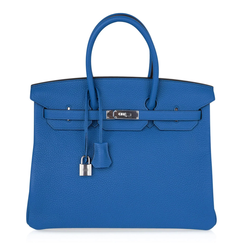 Birkin 35 Bag Rich Blue Izmir Clemence Palladium