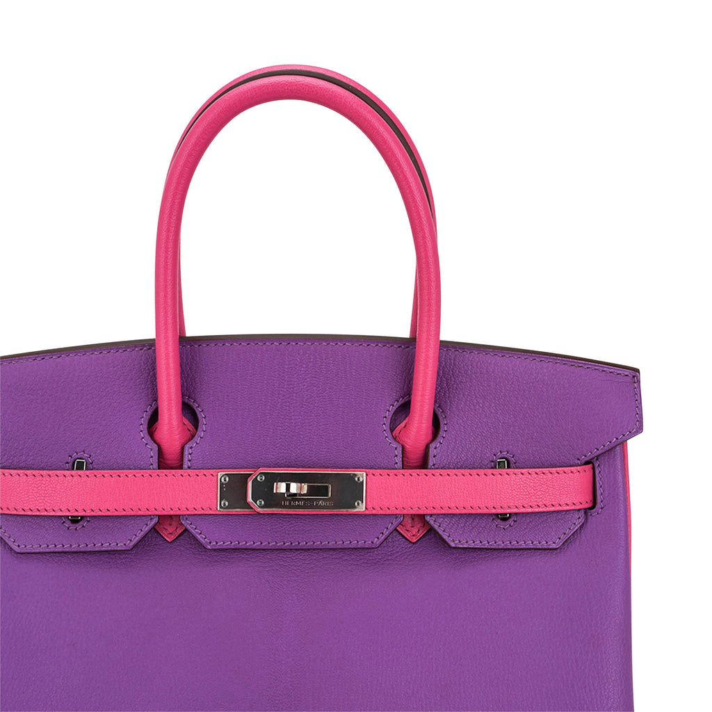 Special Order HSS Birkin 30 Bag Parme and Rose Shocking Chevre Leather with Palladium Hardware