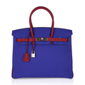 Special Order HSS Birkin 35 Bag Blue Electric & Rouge Granat Togo Leather with Palladium Hardware