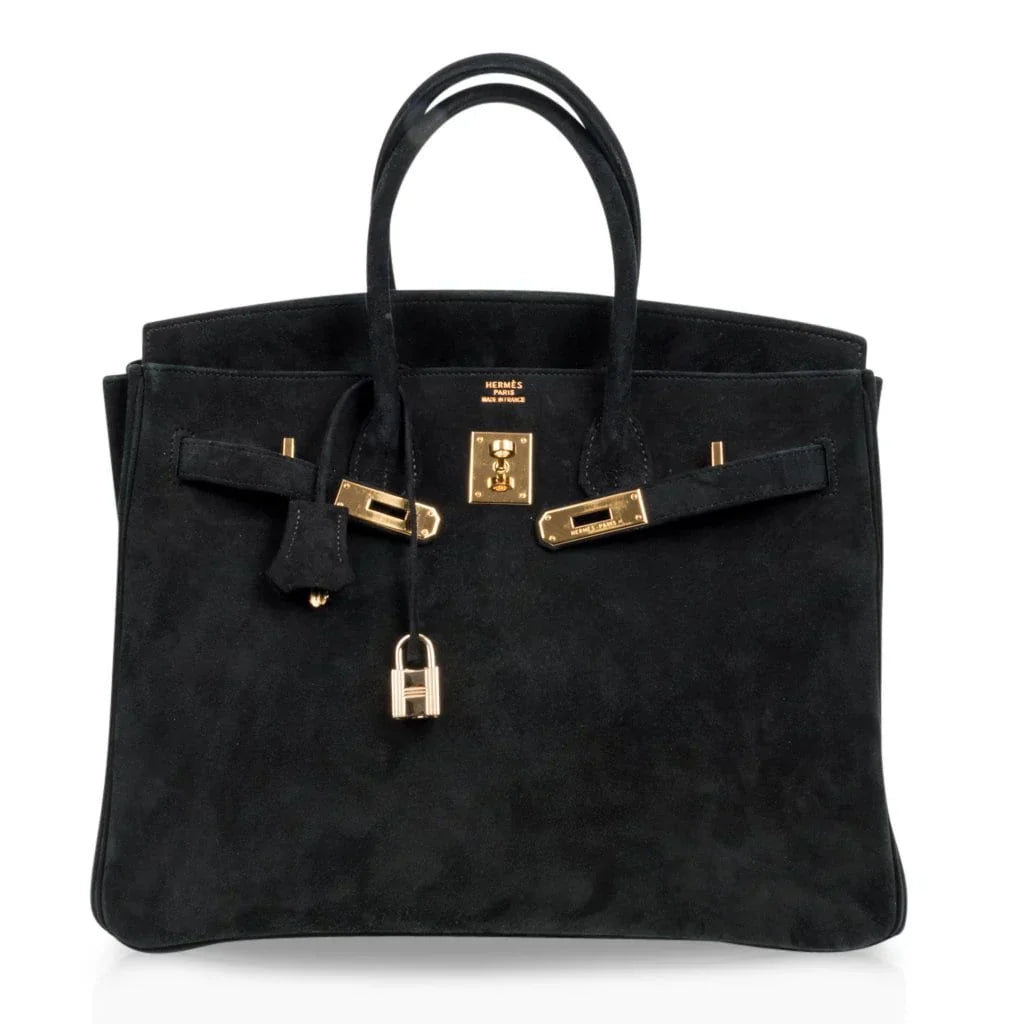 Birkin 35 Bag Black Doblis Suede Gold Hardware Limited Edition