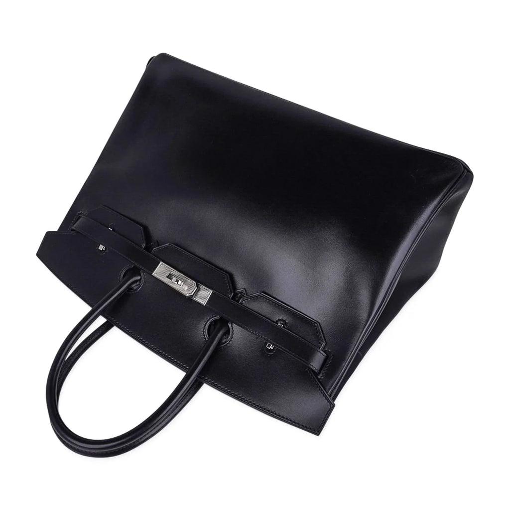 Birkin 35 Bag Black Box Palladium Guilloche Hardware