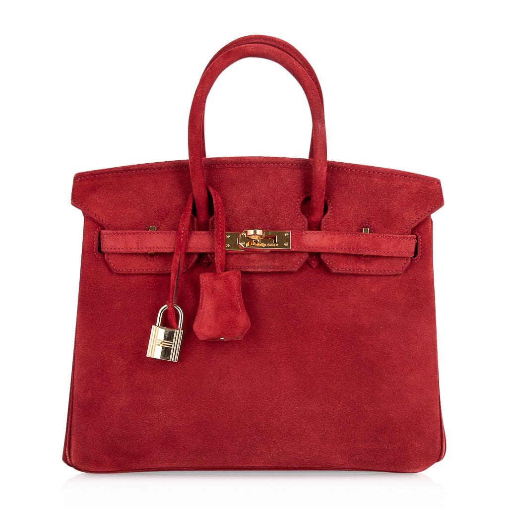 Birkin 25 Doblis Bag Rouge Vif Suede Gold Hardware