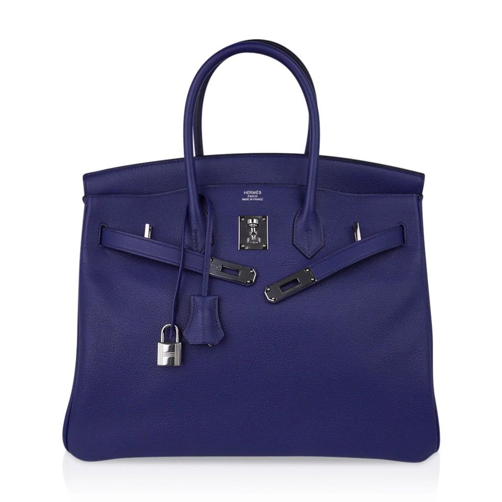 Limited Edition Birkin 35 Bag Blue Sapphire Taurillon Novillo Leather & Toile Sea Surf & Fun