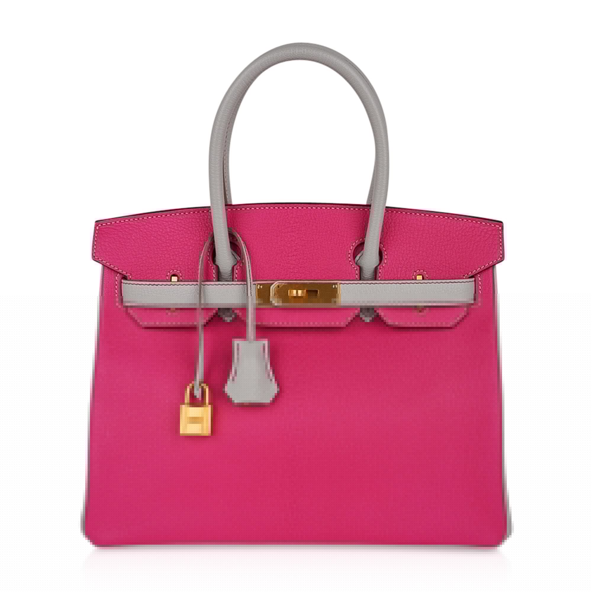 Special Order HSS Birkin 30 Bag Rose Shocking & Gris Perle Chevre Leather with Brushed Gold Hardware