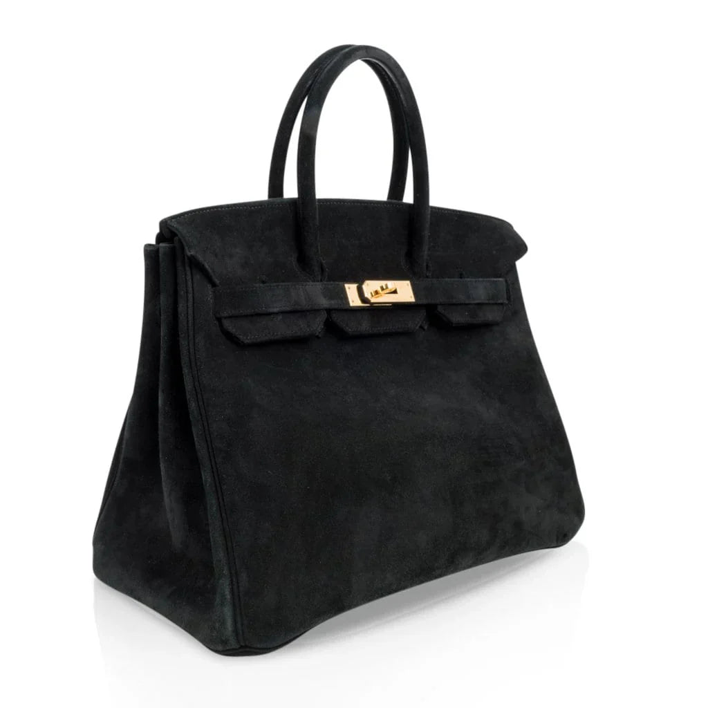 Birkin 35 Bag Black Doblis Suede Gold Hardware Limited Edition