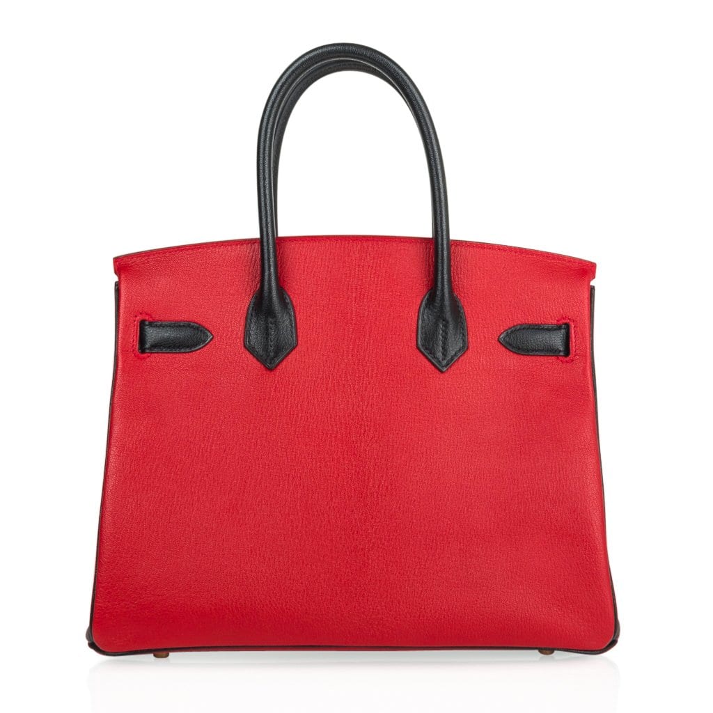 Birkin HSS 30 Bag Rouge Casaque and Black Chevre Brushed Gold Hardware