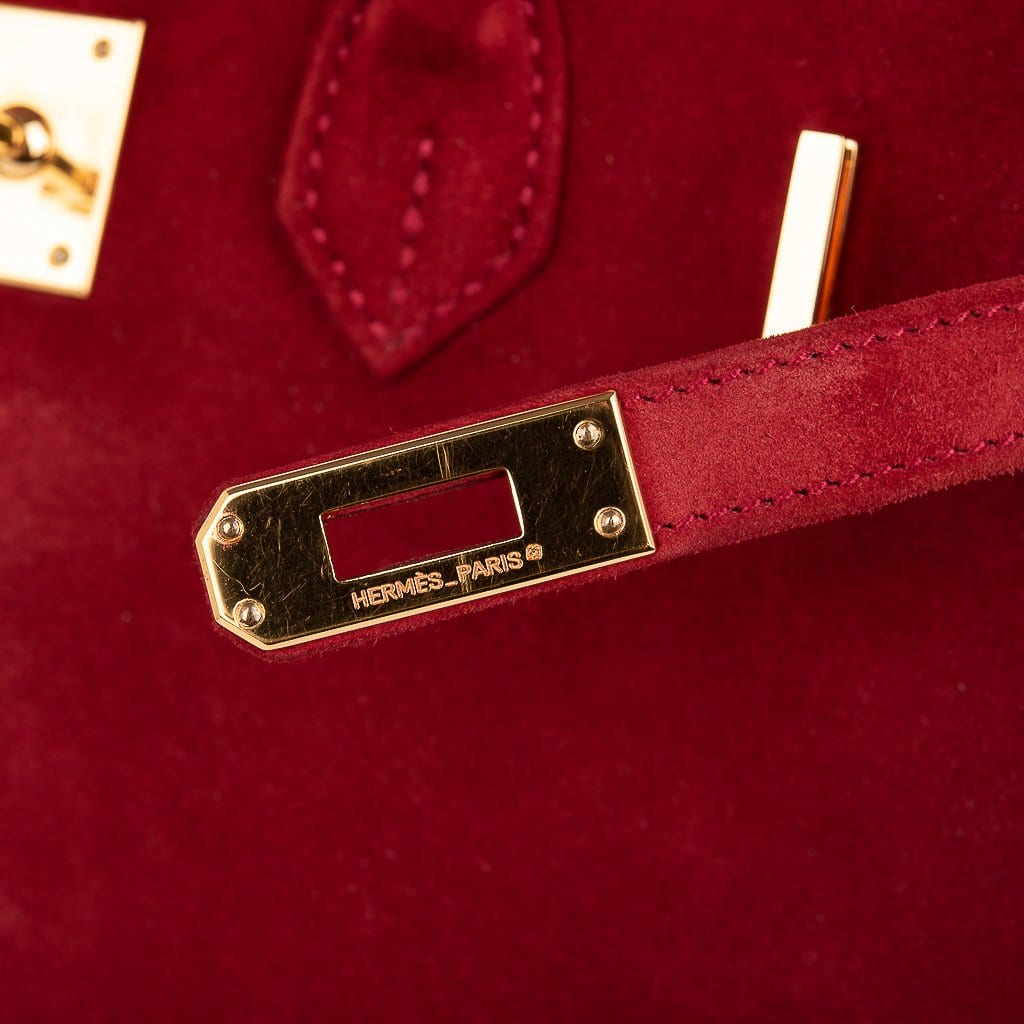 Birkin 25 Doblis Bag Rouge Vif Suede Gold Hardware