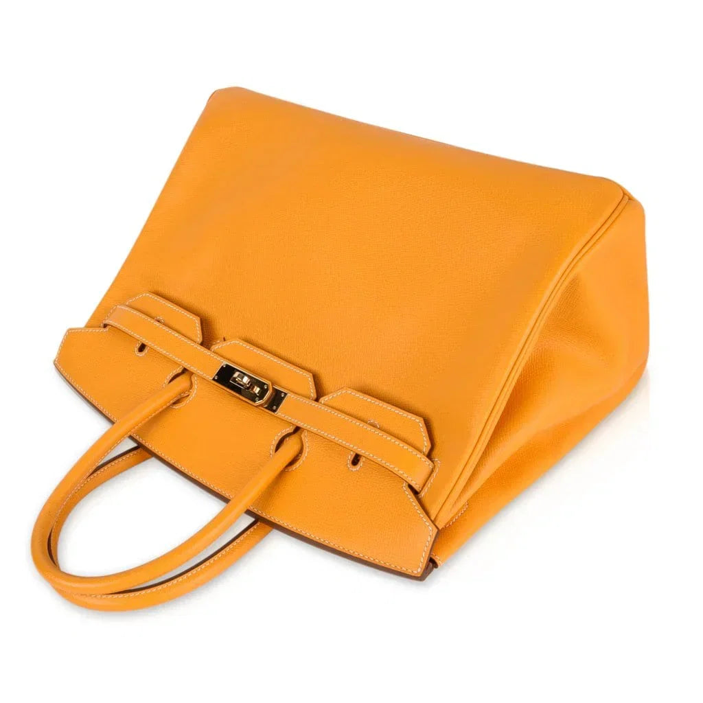 Birkin 35 Bag Yellow Jaune D’Or Candy Limited Edition Epsom Permabrass