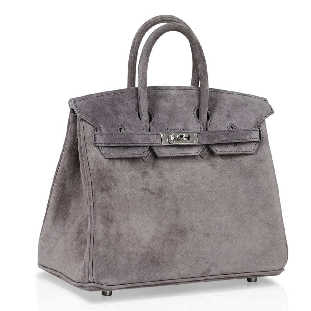 Birkin 25 Bag Gris Fume Doblis Suede with Palladium Hardware